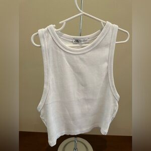 Zara White Sleeveless Ribbed Top